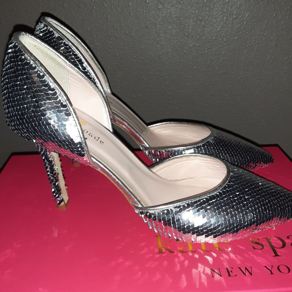 Kate Spade Portia Silver Sequin D'Orsay Pumps Sz 6
